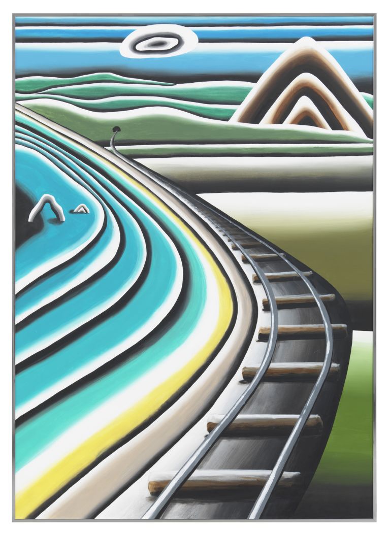 Andreas Schulze
Untitled (Railroad track by the sea), 2013
Acrylic on passepartout cardboard
172 &times; 123 cm
67 3/4 &times; 48 3/8 inches
172.5 &times; 123.5 cm (framed)
68 &times; 48 5/8 inches (framed)