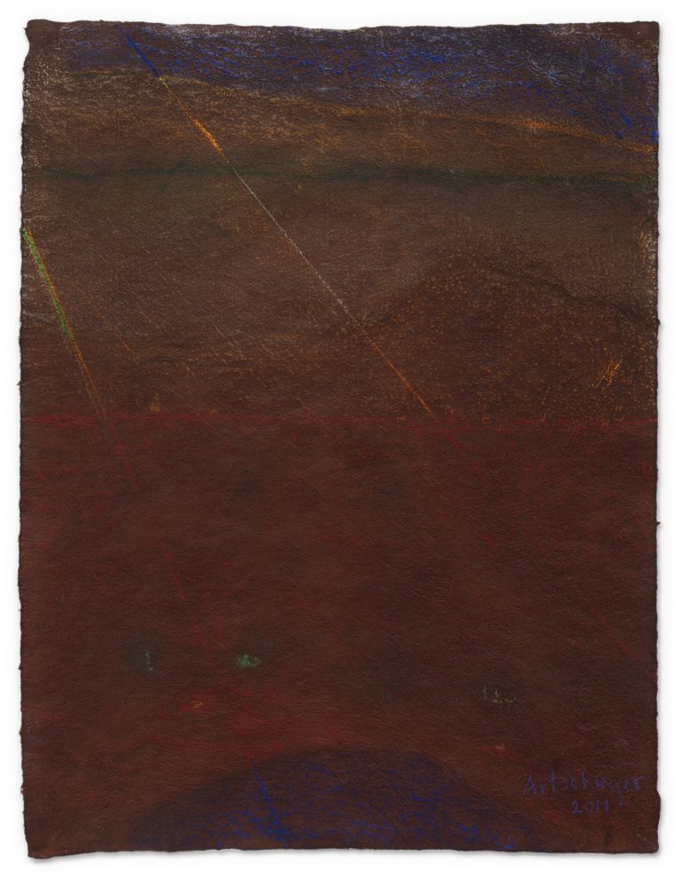 Richard Artschwager
Landscape with Beams of Light, 2010
Pastel on dark brown paper
58.4 &times; 44.5 cm
23 &times; 17 1/2 inches
67.6 &times; 53.5 cm (framed)
26 5/8 &times; 21 inches (framed)