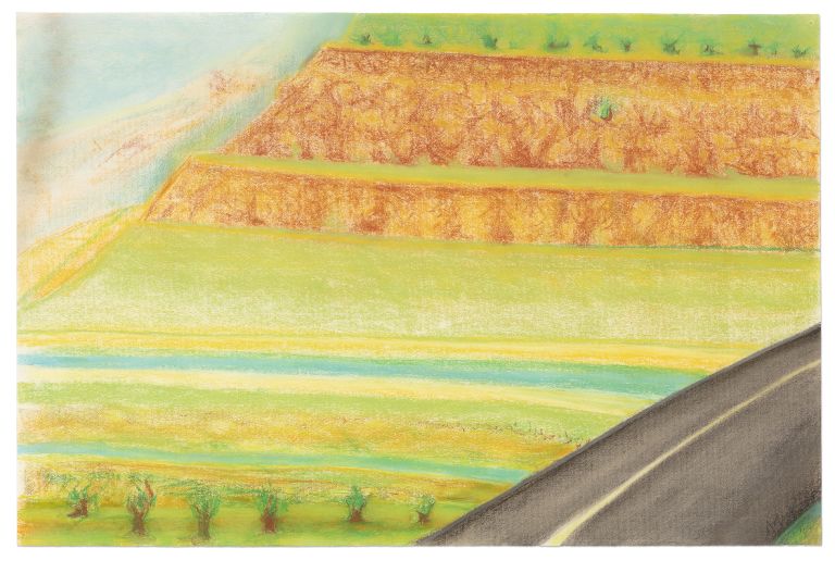 Richard Artschwager
Diagonal Road with Mesa, 2009
Oil pastel on paper
63.8 &times; 96.5 cm
25 1/8 &times; 38 inches
73.1 &times; 105.6 cm (framed)
28 7/8 &times; 41 5/8 inches (framed)