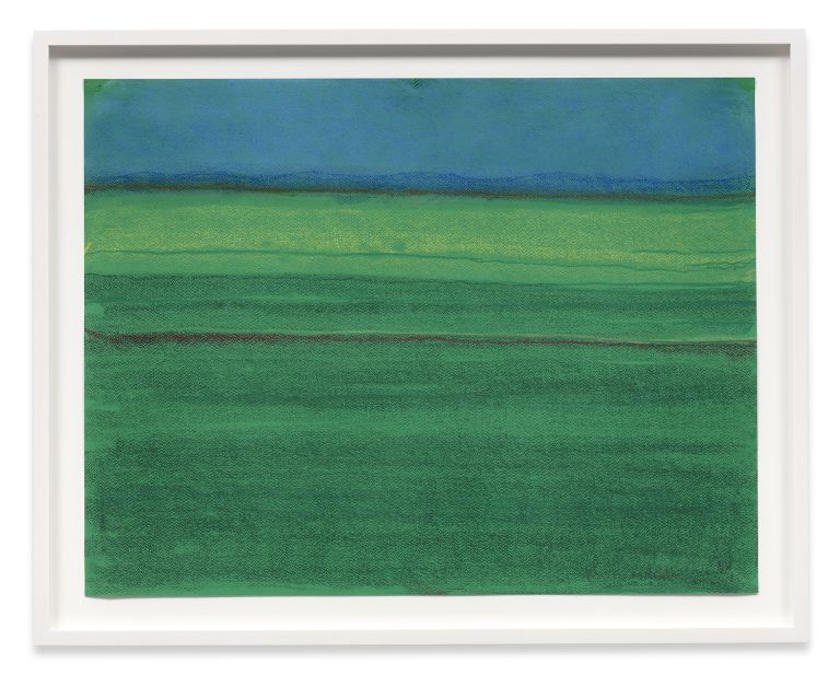 Richard Artschwager
Landscape with Blue Mountains, 2010
Pastel on green paper
50.2 &times; 64.8 cm
19 3/4 &times; 25 1/2 inches
59 &times; 74.4 cm (framed)
23 1/4 &times; 29 1/4 inches (framed)