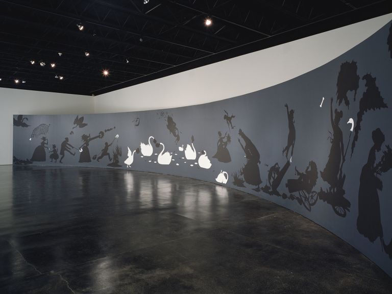 Kara Walker
No mere words can Adequately reflect the Remorse this Negress feels at having been Cast into such a lowly state by her former Masters and so it is with a Humble heart that she brings about their physical Ruin and earthly Demise, installation view, California College of Arts and Crafts (CCAC), Oakland, 1999
Photo: Ian Reeves
San Francisco Museum of Modern Art 