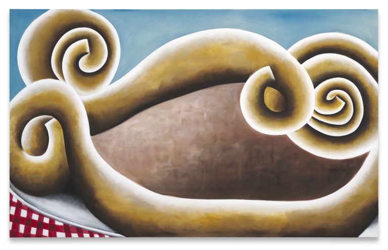 Andreas Schulze
Untitled (Liverwurst bread), 2024
Acrylic on nettle cloth
130 x 210 cm | 51 1/8 x 82 3/4 inches