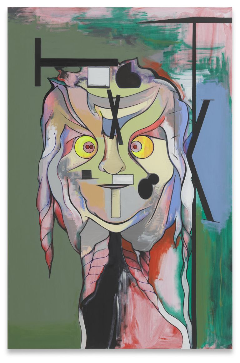 Thomas Scheibitz
Groteskkopf, 2024
Oil, vinyl and pigment marker on canvas
230 &times; 150 cm | 90 1/2 &times; 59 inches