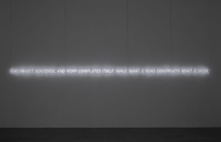 Joseph Kosuth
‘Seeing Reading’ [Cool White] (Large Version), 1979
Cool white neon mounted directly on the wall
17 × 917 cm (14 cm capital height) | 6 3/4 × 361 inches (5 1/2 inches capital height)