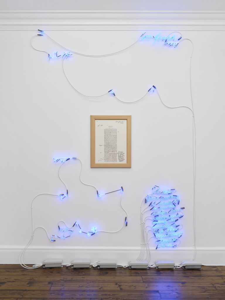 Joseph Kosuth
‘Fetishism Corrected #2’ [Blue], 1988
Cobalt blue neon mounted directly on the wall, framed photograph on paper
274.7 × 181.2 cm | 108 1/8 × 71 3/8 inches