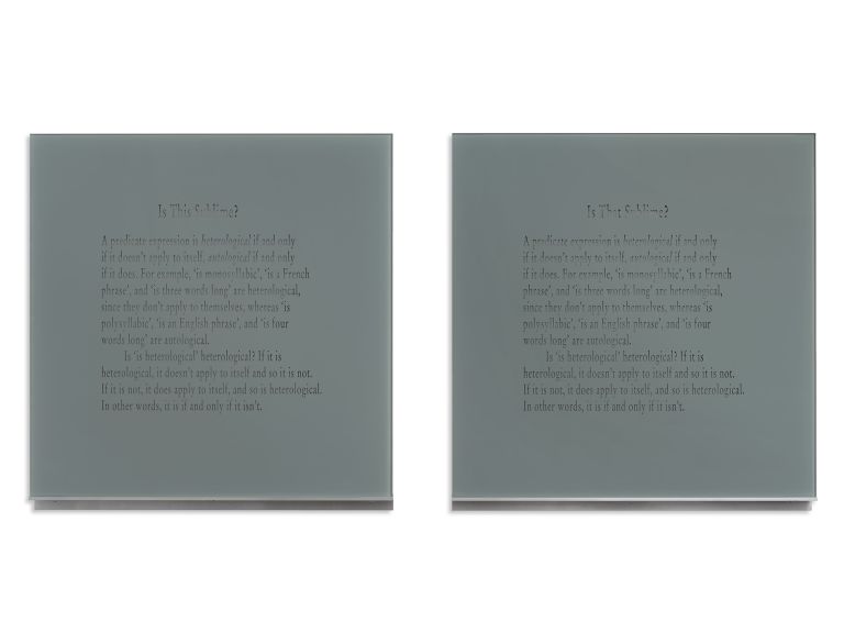 Joseph Kosuth
‘The Sublime’, 2006
Silkscreen on glass, aluminium shelves
Each: 110 x 110 x 7 cm | 43 1/4 x 43 1/4 x 2 3/4 inches