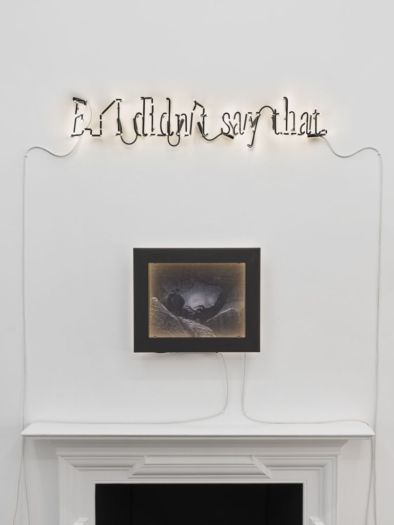 Joseph Kosuth
‘Texts for Nothing (Waiting for-) #15’, 2011
Warm white neon, dipped in matte black, mounted directly on the wall, framed and illuminated glass reproduction of Caspar David Friedrich’s ‘Two Men Contemplating the Moon’
Overall: 116.4 × 118 cm | 45 7/8 × 46 1/2 inches
Neon: 23.3 × 118 cm | 9 1/8 × 46 1/2 inches
Picture: 47.6 × 57.5 cm | 18 3/4 × 22 5/8 inches