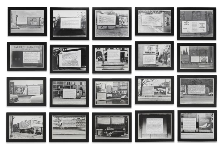 Joseph Kosuth
‘Text/Context’, 1978–79
20 framed unique photographs
Overall: 207.8 x 323.5 cm | 81 7/8 x 127 3/8 inches
Each: 40 x 60 x 2 cm | 15 3/4 x 23 5/8 x 7/8 inches