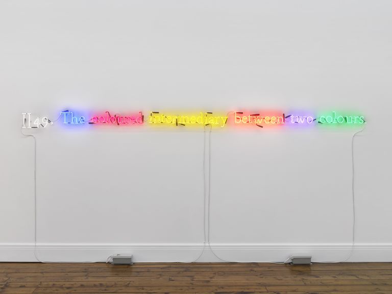 Joseph Kosuth
‘#II49. (On Color/Multi #2)’, 1991
Warm white, cobalt blue, ruby red, yellow, orange, violet and green neon mounted directly on the wall
21 × 394 cm | 8 1/4 × 155 1/8 inches