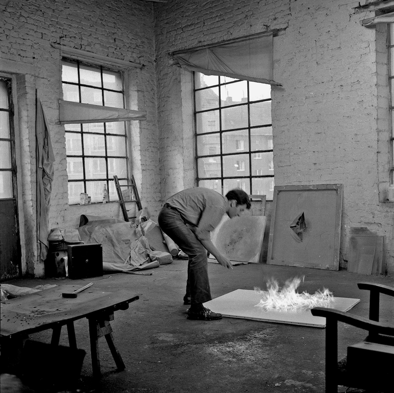 Otto Piene creating a Fire Painting, 1966
Photo © Maren Heyne 1966