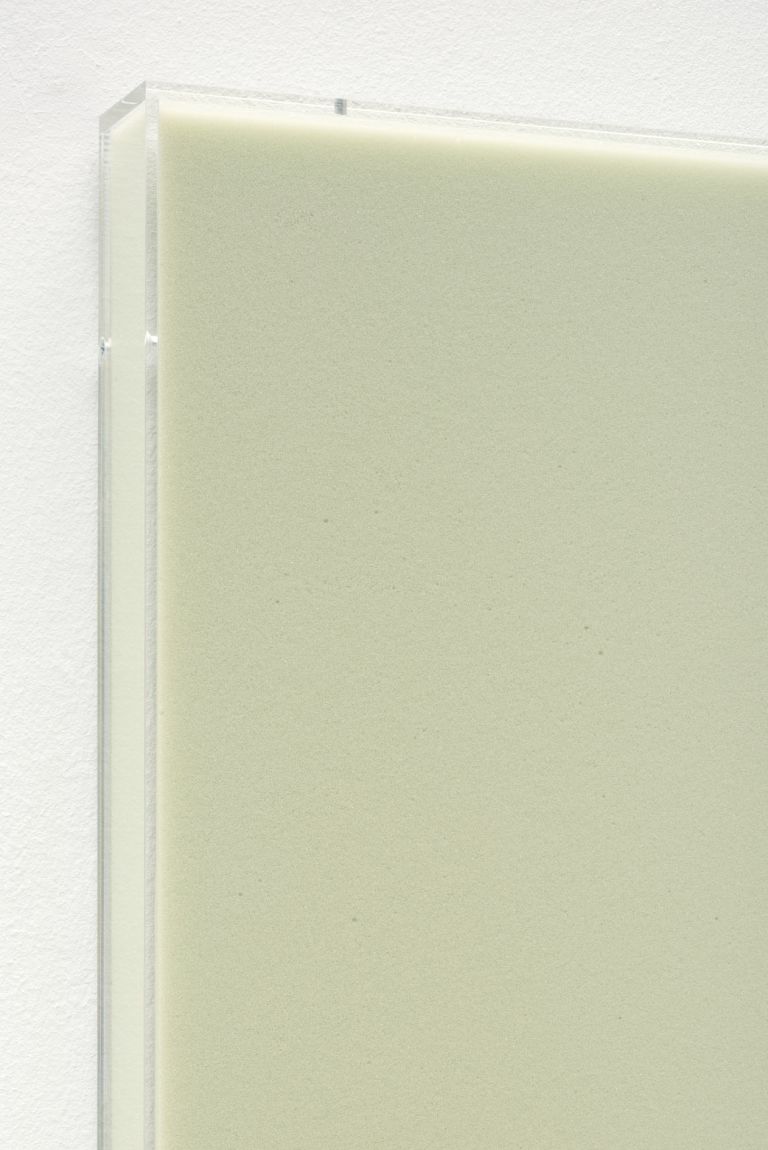 Foam artwork in soft sage green in acrylic frame, displayed against white background.