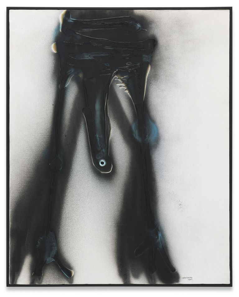 Carol Rama
Autorattristatrice, 1969
Glass eye, spray paint and mixed media on canvas
100 × 80 cm | 39 3/8 × 31 1/2 inches