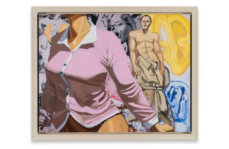 David Salle
Man, 2025
Oil, acrylic, flashe and charcoal on archival UV print on linen
91.4 &times; 116.8 cm | 36 &times; 46 inches
102.9 &times; 128.3 &times; 7 cm | 40 1/2 &times; 50 1/2 &times; 2 3/4 inches (framed)