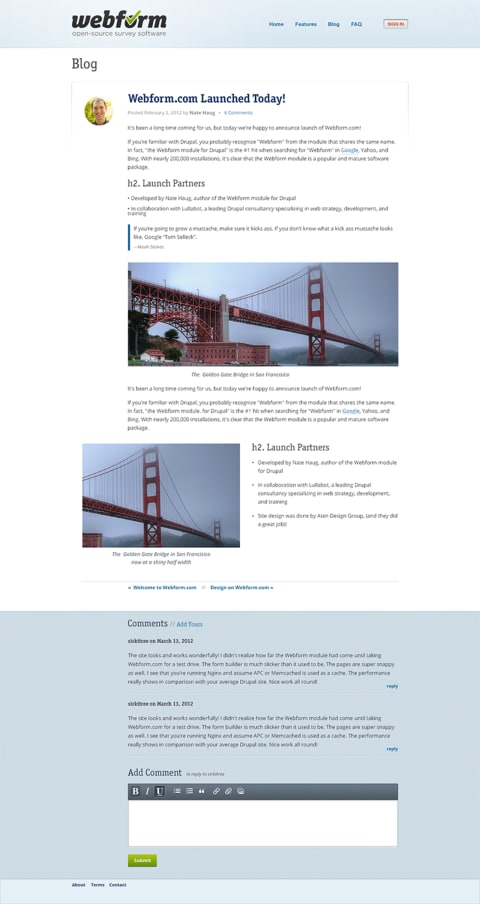 Webform blog layout