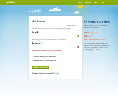 Webform sign up