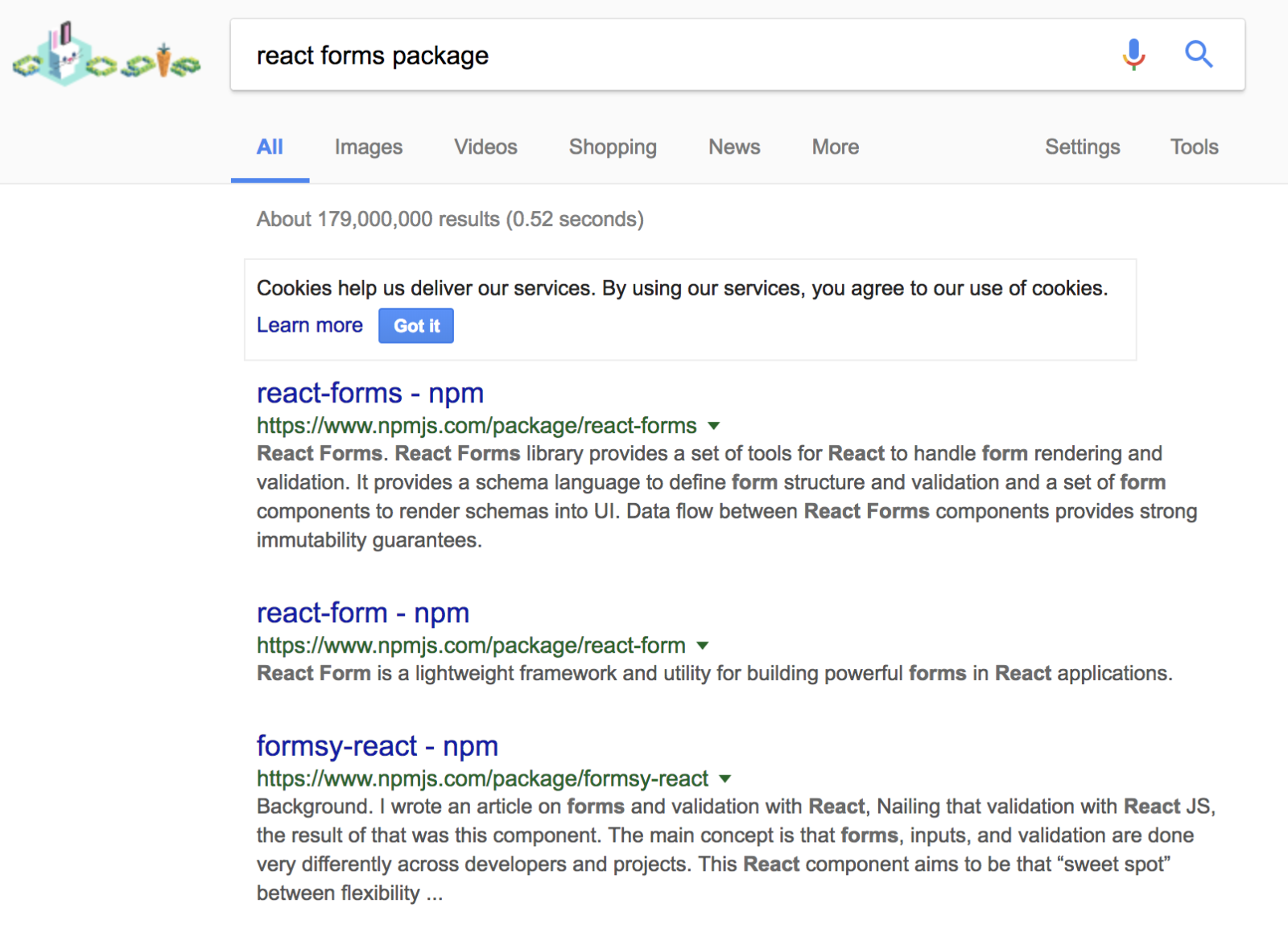 Rechercher son package npm sur Google en anglais