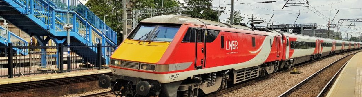 An Intercity225 train heads north from London