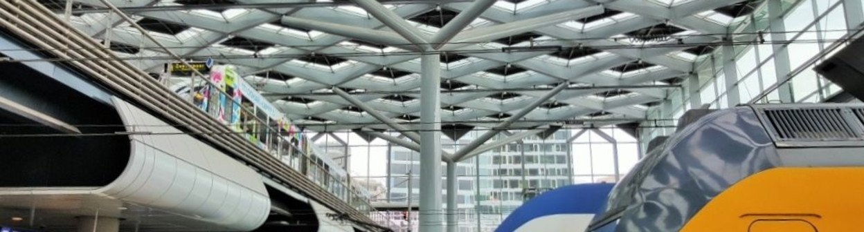 Trains meet tram at Den Haag Centraal