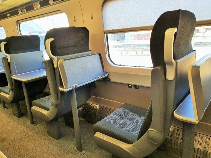 The seating in First Class is arranged 2 1 across the aisle