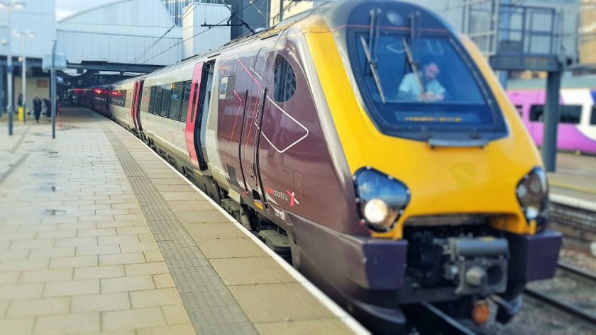 ...while a 5 coach CrossCountry Voyager train awaits departure from Leeds