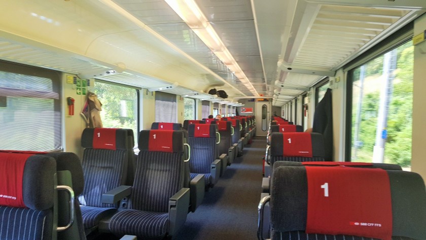 The 1st class seating saloon on a single deck train