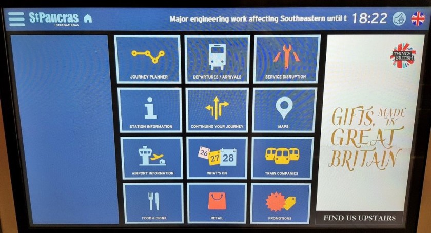 A detail of the useful info screens that are scattered around St Pancras International