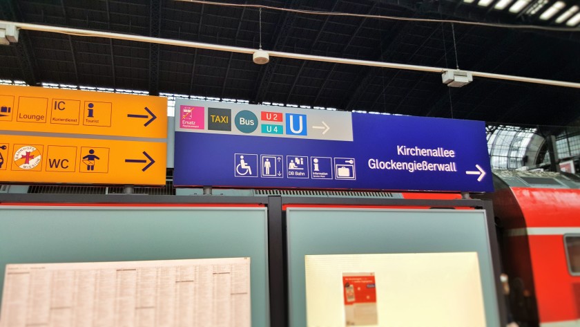The  sign pointing out what's available on the Kirchenallee concourse