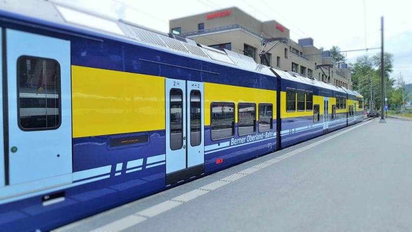 The BOB train awaits departure at Interlaken Ost