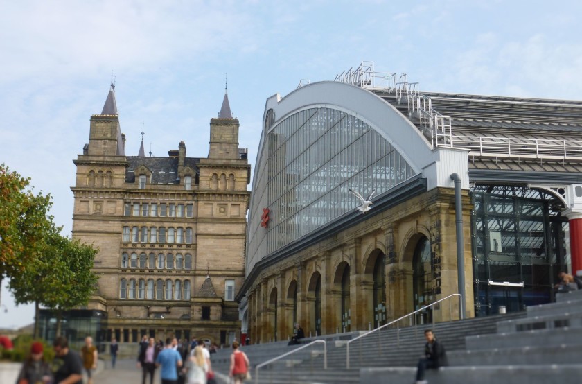 The steps at the front of the station lead to the city centre, but a slope is also available