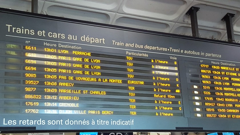 A main departure board as seen at large stations