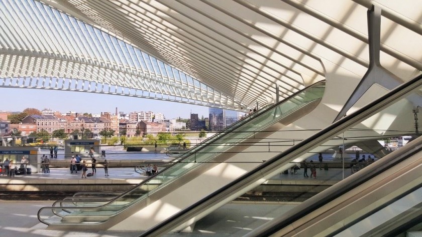 The escalators up to the footbridge which spans the station