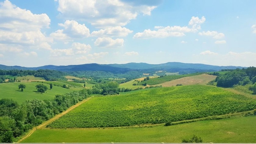 The view from one of the many viaducts on the Rome to Bologna high speed line