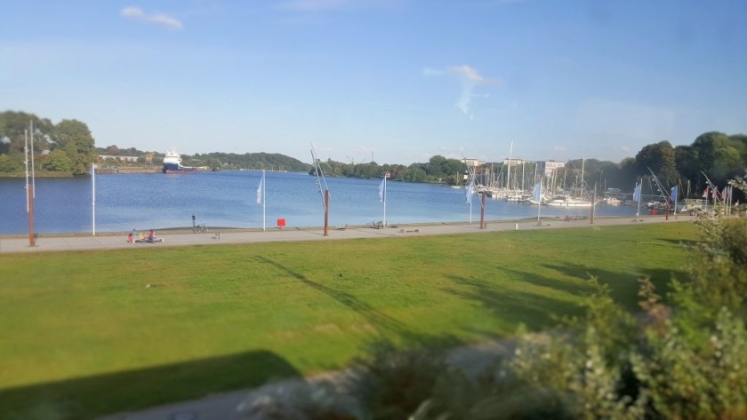 Passing through Flensburg, there are distant views of the coast north of here