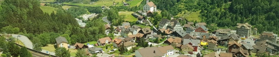 The railway loops around Wassen so it can be seen from both sides