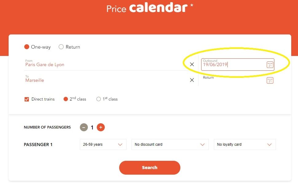Using the price calendar on OuiSNCF