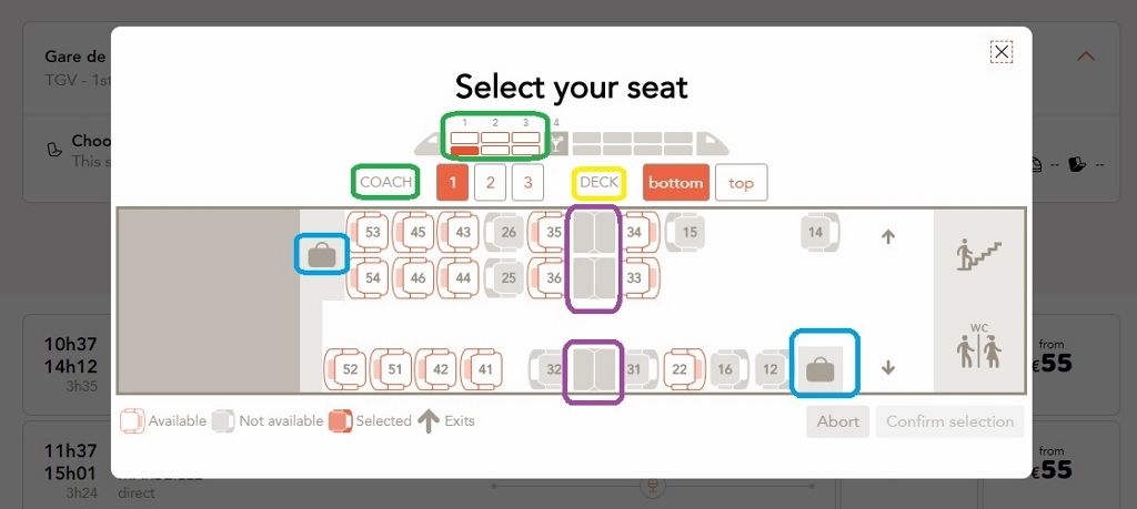 Using the Premiere class seating plan on OuiSNCF