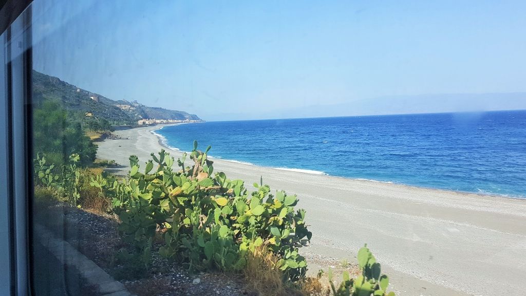 Nearing the end of the train journey from Rome to Taormina