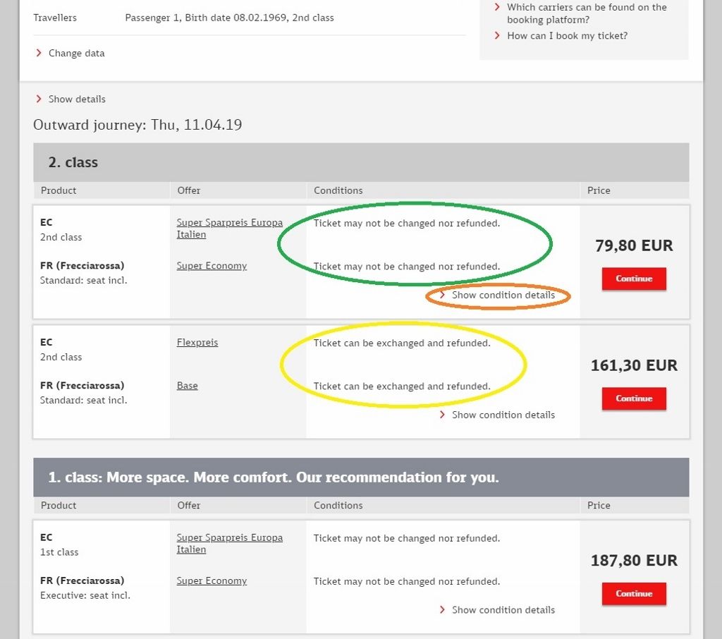 Selecting an international journey on the DB website