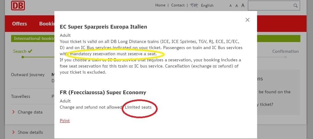 If you see Determine Price when booking international tickets on the DB website