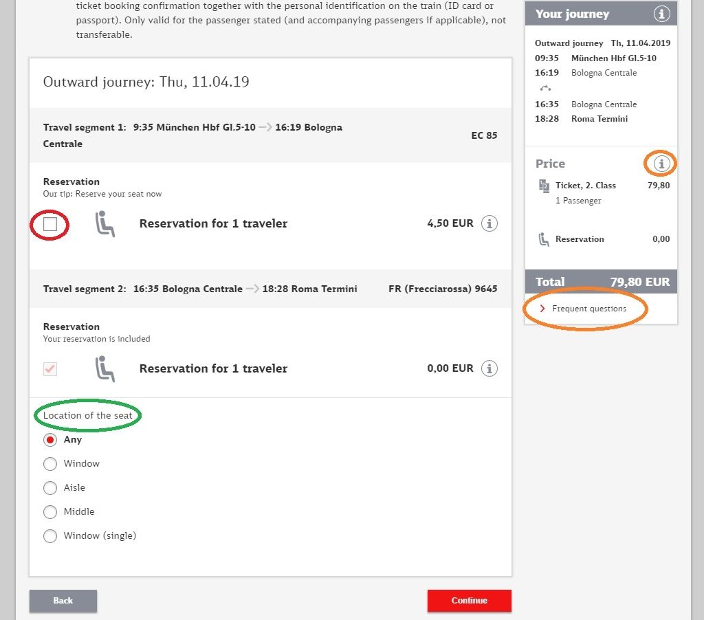 Making reservations when booking international journeys on DB