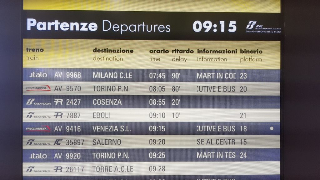 The newer type departure summary screens that can be found at major stations in Italy