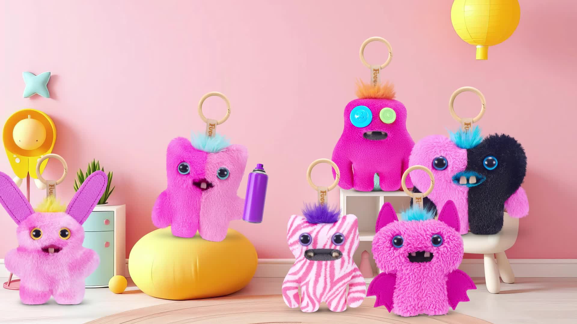 FUGGLER Baby Pinkles キーリング 6種セット Fuggler Baby Fuggs Pinkles by ZURU Plush Keyring Assortment