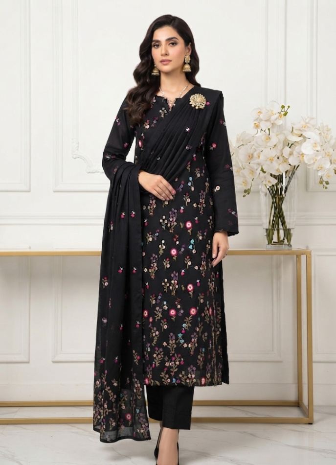 Aneelas Winter Collection Dhanak 3-Piece Embroidered Suit