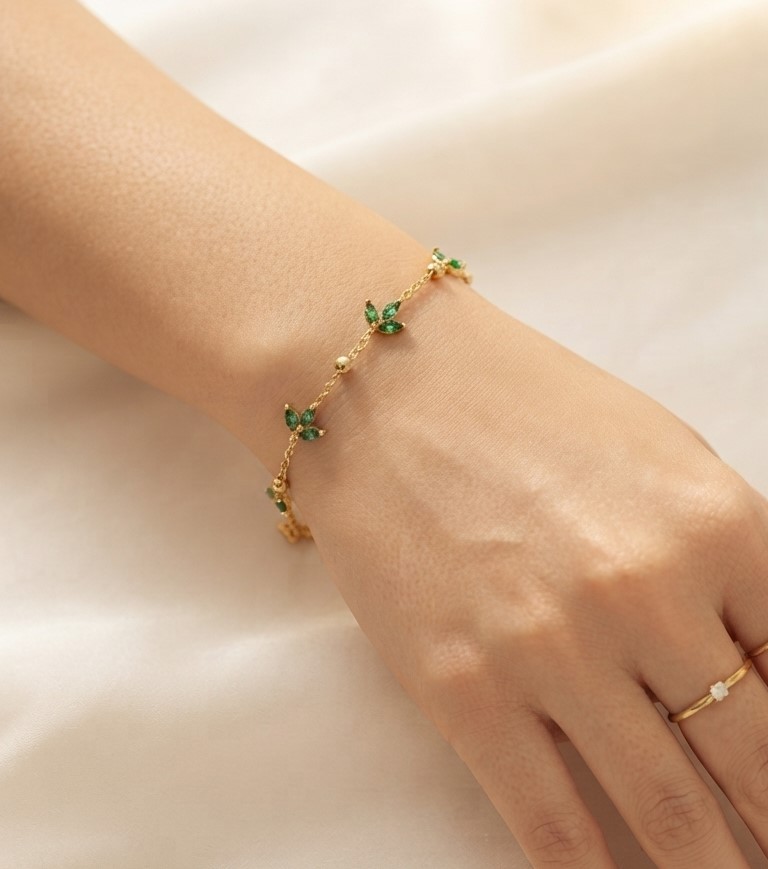 Gold Emerald Leaf Bracelet
