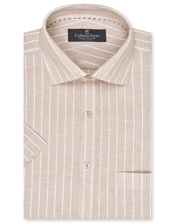 Beige Pinstriped Short Sleeve Men's Formal Shirt image
