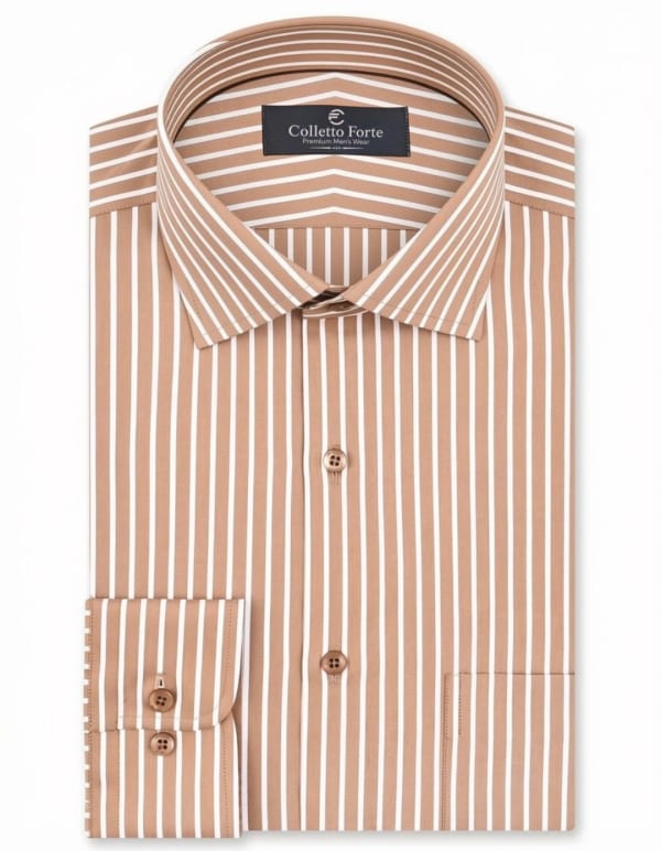 Light Brown Striped Men's Formal Shirt image