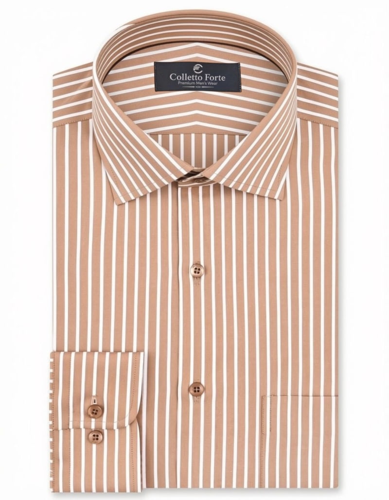 Light Brown Striped Men's Formal Shirt image