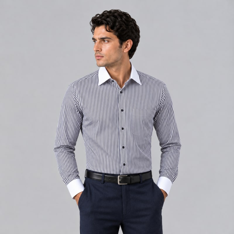 Black and White Contrast Stripe Men's Formal Shirt image