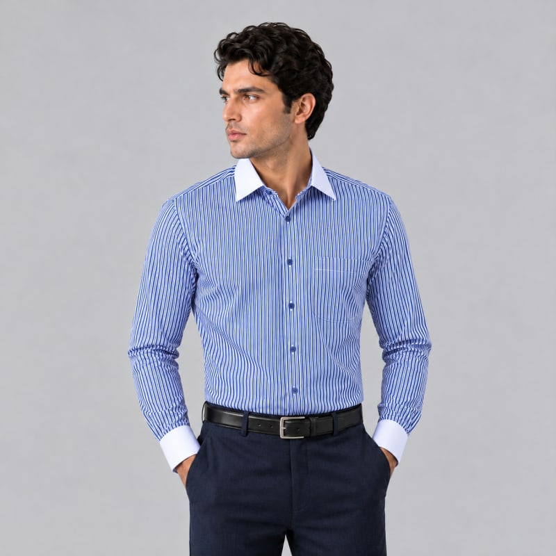 Navy and White Contrast Stripe Men's Formal Shirt image