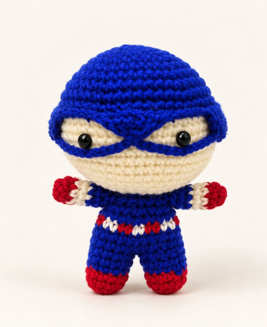 Handmade Crochet Superhero Doll (Blue & Red)